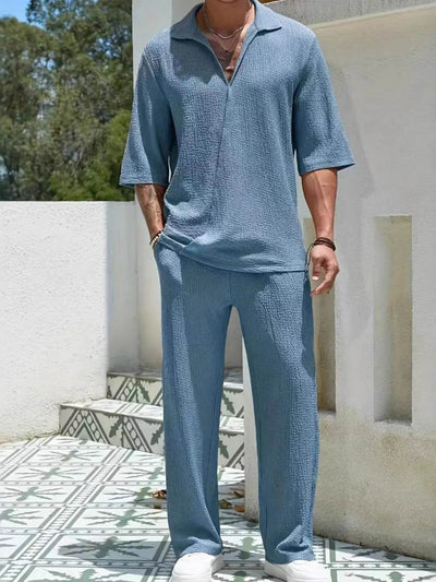 Men's Johnny Collar Half Sleeve Top and Pants Set - Milan Style 