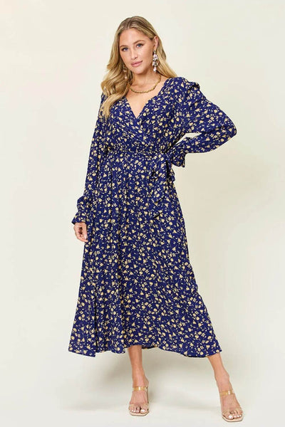 Double Take Full Size Tie Back Flounce Sleeve Dress - Milan Style 
