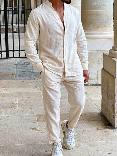 Men's Button Up Long Sleeve Top and Pants Set - Milan Style 