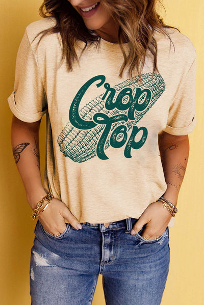 Corn Letter Graphic Cuffed Tee - Milan Style 