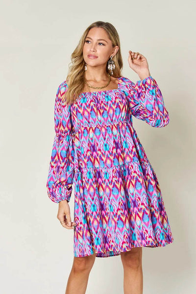 Double Take Full Size Printed Long Sleeve Dress - Milan Style 
