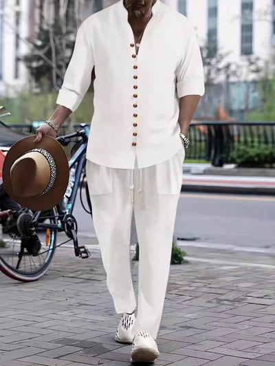 Men's Button Front Long Sleeve Shirt and Pants Set - Milan Style 
