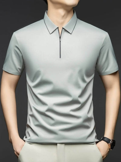Men's Full Size Short Sleeve Quarter-Zip Polo Plus Size - Milan Style 
